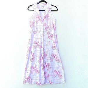 Chic Pink and White Patterned Midi Dress